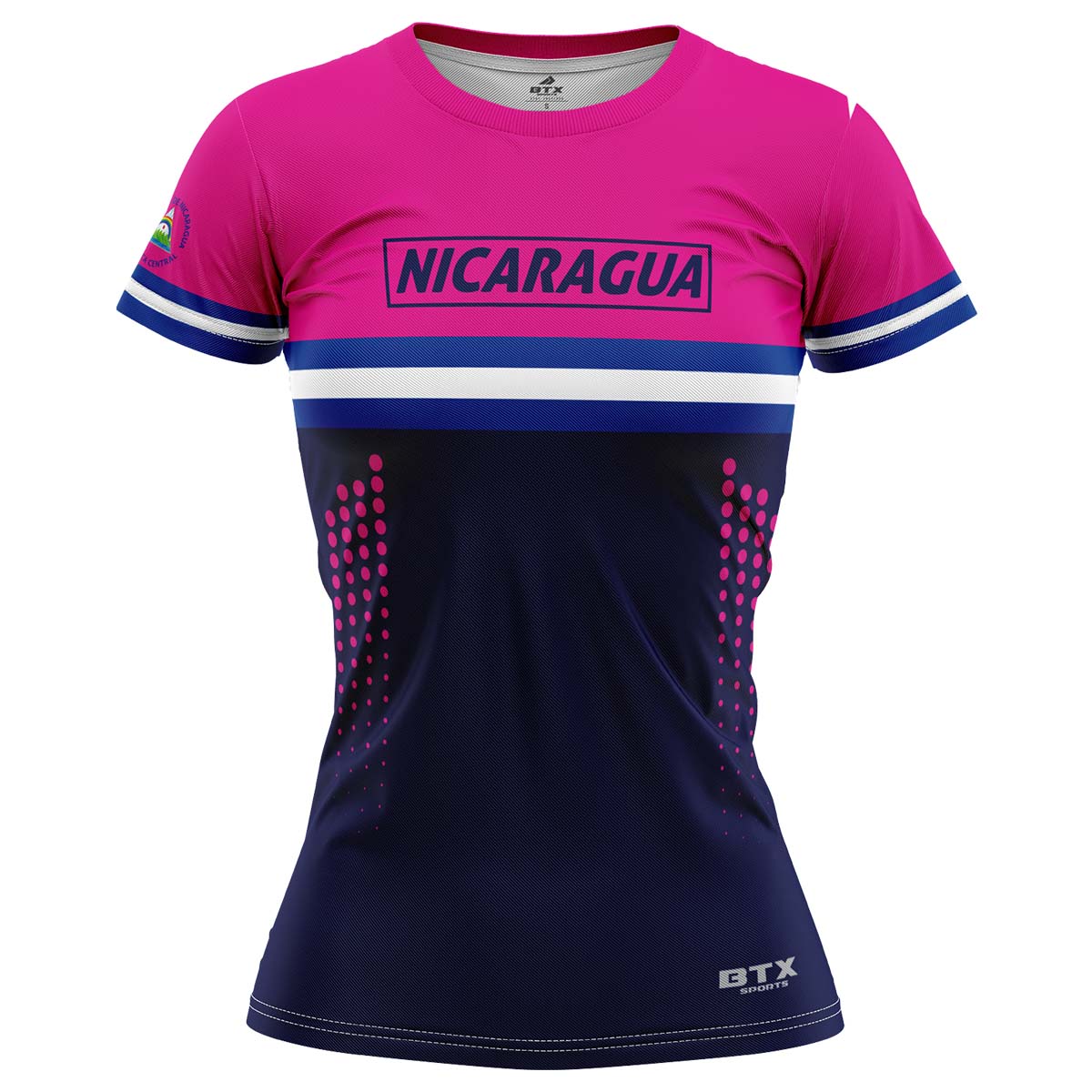 Camiseta Macarena rosa con azul de Nicaragua dama